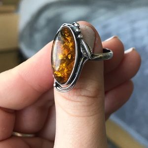 Real amber and sterling silver ring (size 7)